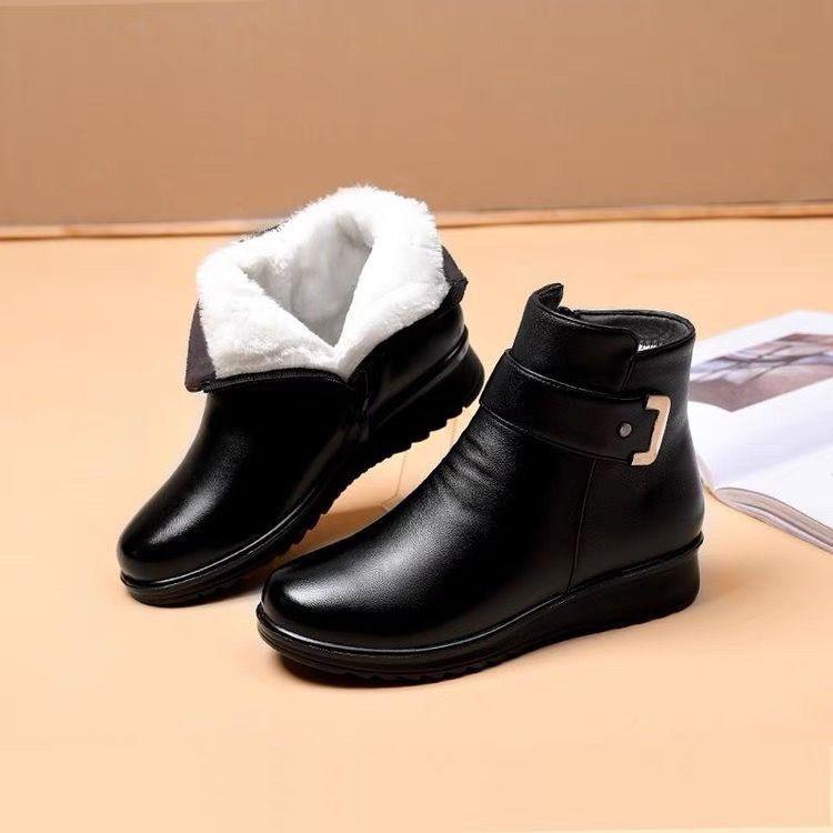 Women Ankle Boots Plush Short Tube Flat Soled Snow Boots Autumn Winter Simple Retro Zipper Warm Casual Cotton Boots
