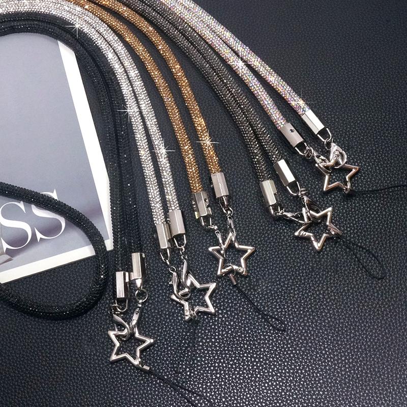 1 szt. 70CM Sznurek do telefonu Luksusowy brokatowy sznurek z cyrkoniami i kryształkami Anti-lost Wiszący na szyi kryształowy pasek na nadgarstek do telefonu komórkowego