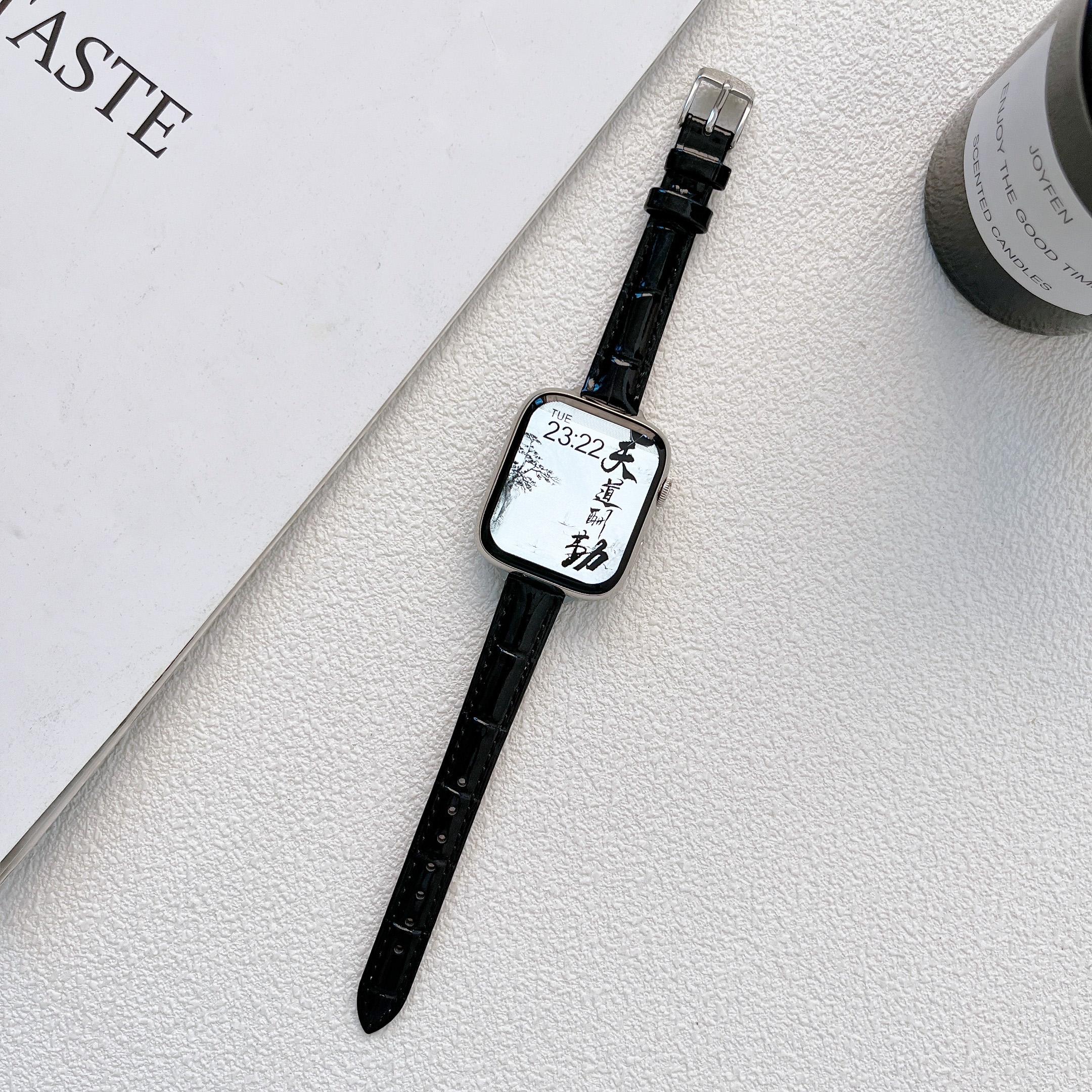 Ремешок для умных часов для Apple Watch Band 41 мм, 45 мм, 40 мм, 44 мм, 38 мм, 42 мм, серия SE Ultra/9/8/7/6/5/4/3/2, тонкий кожаный ремешок для часов 42 44 45 49mm чёрный