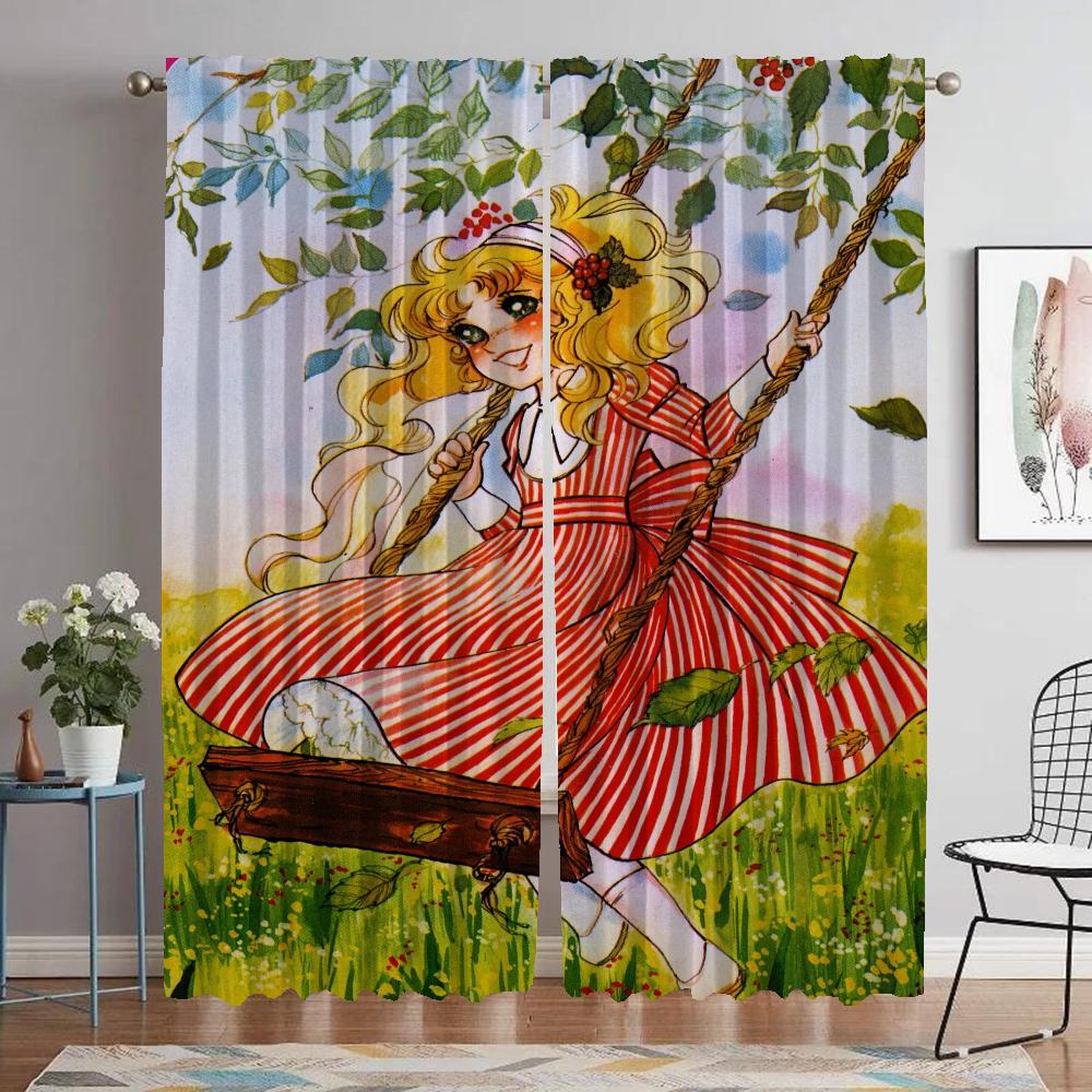 Space 2 Panel Covers Contemporary Living Room Space Curtains Home Interior Draperies Child for Halloween Ornament Candy Candy Window Drapery ideal