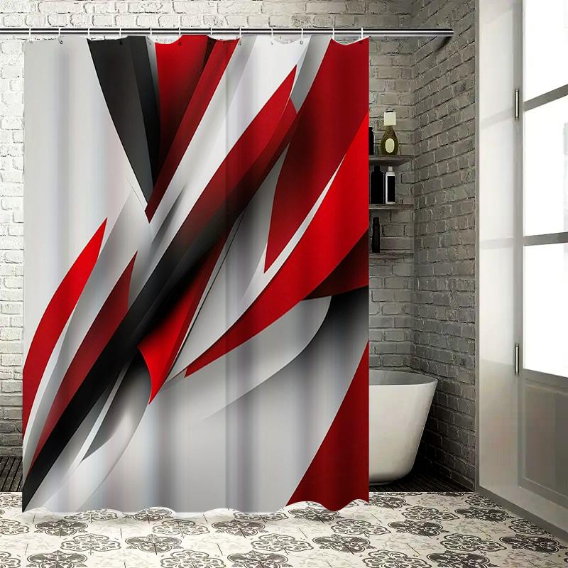 

Modern Red Black Shower Curtain With Abstract Design Perfect For Bathtub Decor! W60H190(CM)-1 Pcs