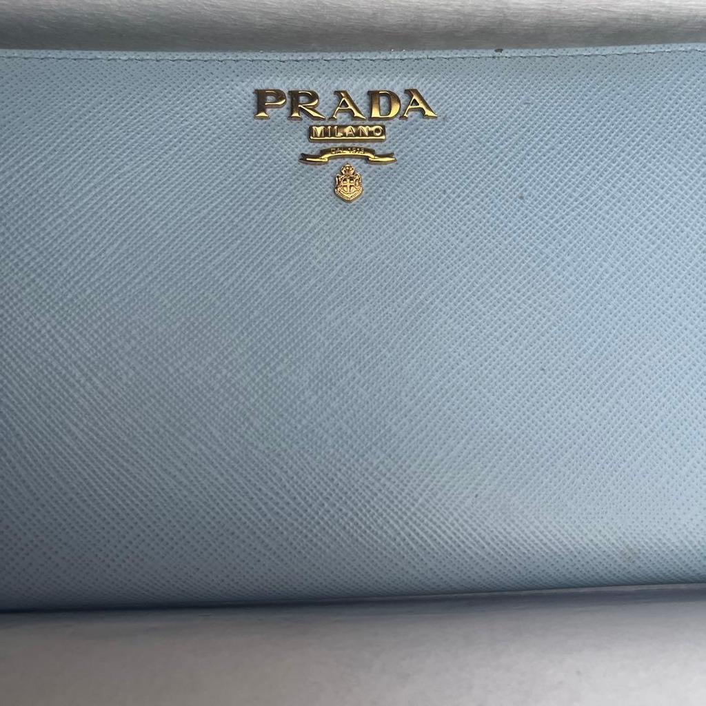 Used PRADA Saffiano Leather Long Wallet Light Blue