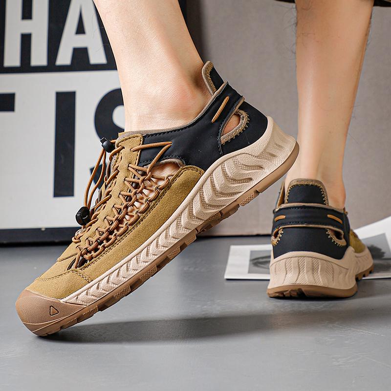 Fashion Fashion Summer Men Sandals Comfort Leather Men Casual Shoes Outdoor Men Leather Sandal Quality Beach Hand Woven Hollow Out Shoes