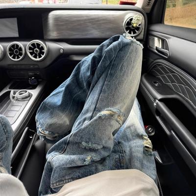 Blå cleanfit lyn-flækkede jeans til mænd Amerikansk high street vibe bukser Slim straight mikro-stræk bukser