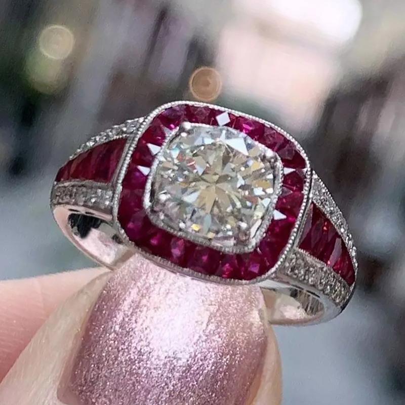 

Huitan Bright Red Cubic Zirconia Wedding Rings for Women Unique Design Engagement Anniversary Party Luxury Rings Trendy Zircon 10