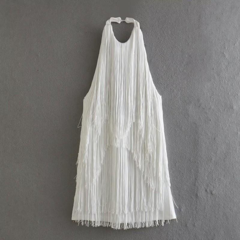 

European American Women s Clothing Summer Temperament Fashionable Hanging Neck Sleeveless Tassel Short Skirt Dress L