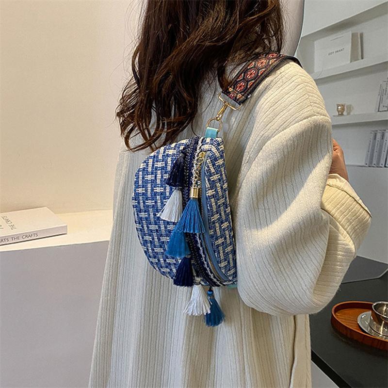 Weave Crossbody Bags Female Tassel Waist Bag Retro Leather Shoulder Packs