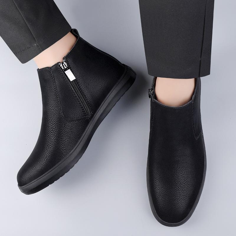 Fashion Winter New Velvet Chelsea Men's Boots Luxury Brand Business High Top Shoes Comfortable Flats Bottom Soft Quality Leather Boots