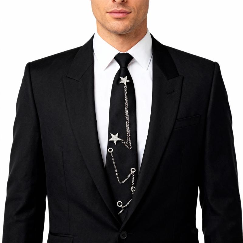 Punk Star Chain Decors Neck Tie for JK Costumes and Everyday Wear Uniform Tie Party Neckwear for Student Formal Event