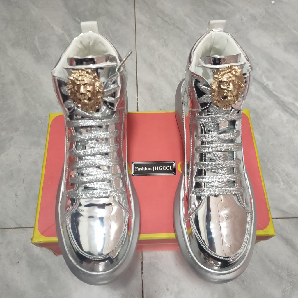 Móda Horká Móda Třpytivé Pánské Zlaté Boty Luxusní Značka Tenisky Pánské Hip Hop Designérské Skateboardové Boty Ležérní Vysoké Tenisky Mužské