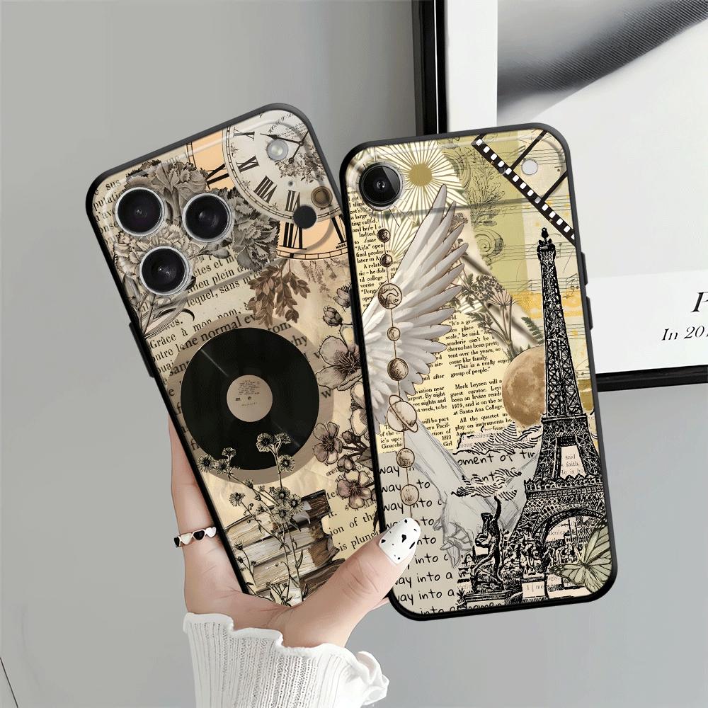Case for iPhone 17Air 7 8 15 16 14 Plus 13 12 11 17 Pro Max XR XS Max Black Soft Phone Cover Creative Retro Art