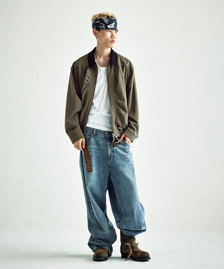 Thevinylhouse Mixed Collar Blouson Jacket Khaki
