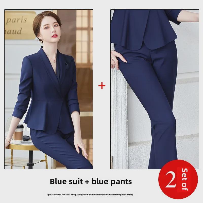 Women's Professional Long-Sleeve Suit - Stewardess Style for Hotel, Salon, Front Desk