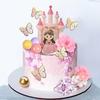 40 PCS Princess Cake Topper Castle Cake Decoration with Butterflies Artificial Flowers and Balls for Girls Kids Happy Birthday P