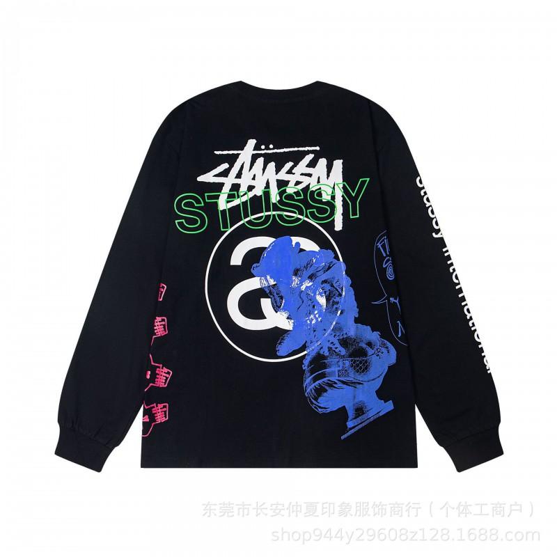 Stu American Style Waffle Print Oversized Long Sleeve Tee Men Winter Casual Wear