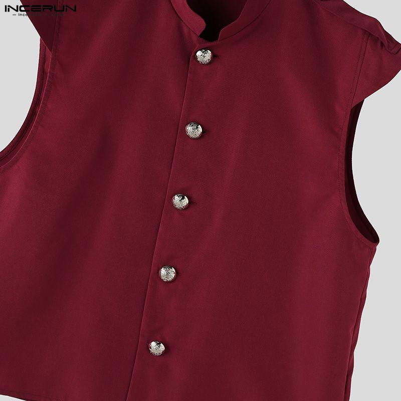 INCERUN Men Summer Sleeveless Buttons Casual Fitted Short Tank Tops Waistcoat