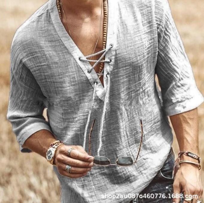 Popular Men's Chest Strap-Up Corn Medium Sleeve T-Shirt Shirt