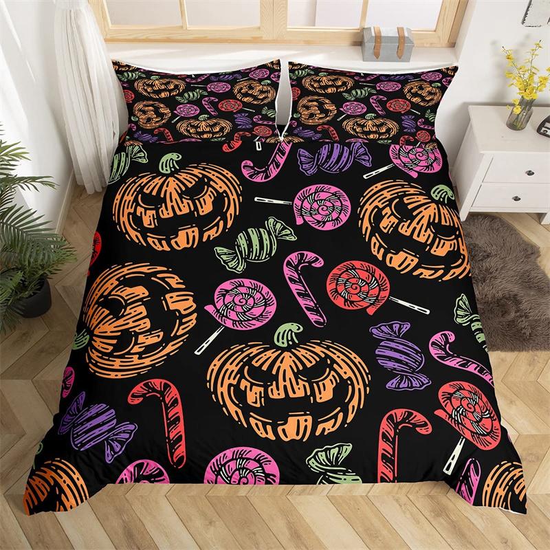 Halloween Duvet Cover Queen Boys Trick or Treat Bedding Set For Kids Teen Room Decor Microfiber Soft Sugar Skull Comforter Cover