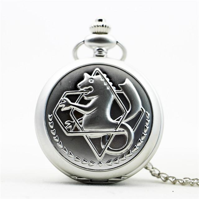 Antique Silver Fullmetal Alchemist Necklace Pendant Quartz Pocket Watch With Chain Gift серебряный