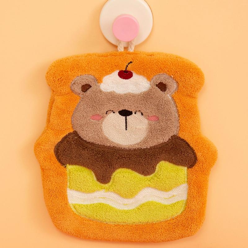 

{YY28} Cute Cake Animal Bathroom Hand Towel Quick Drying Soft Absorbent Coral Velvet Hand Towel Kitchen Hanging Cleaning Rag