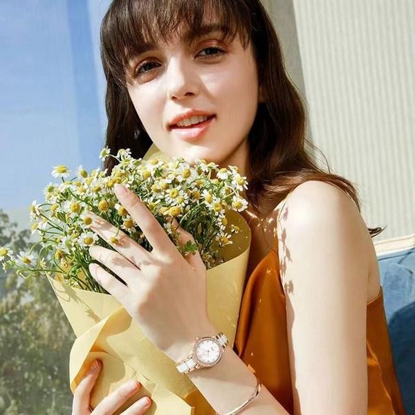Ceas din metal pentru femei Sevalo seno cu bandă ceramică, ceasuri populare coreene