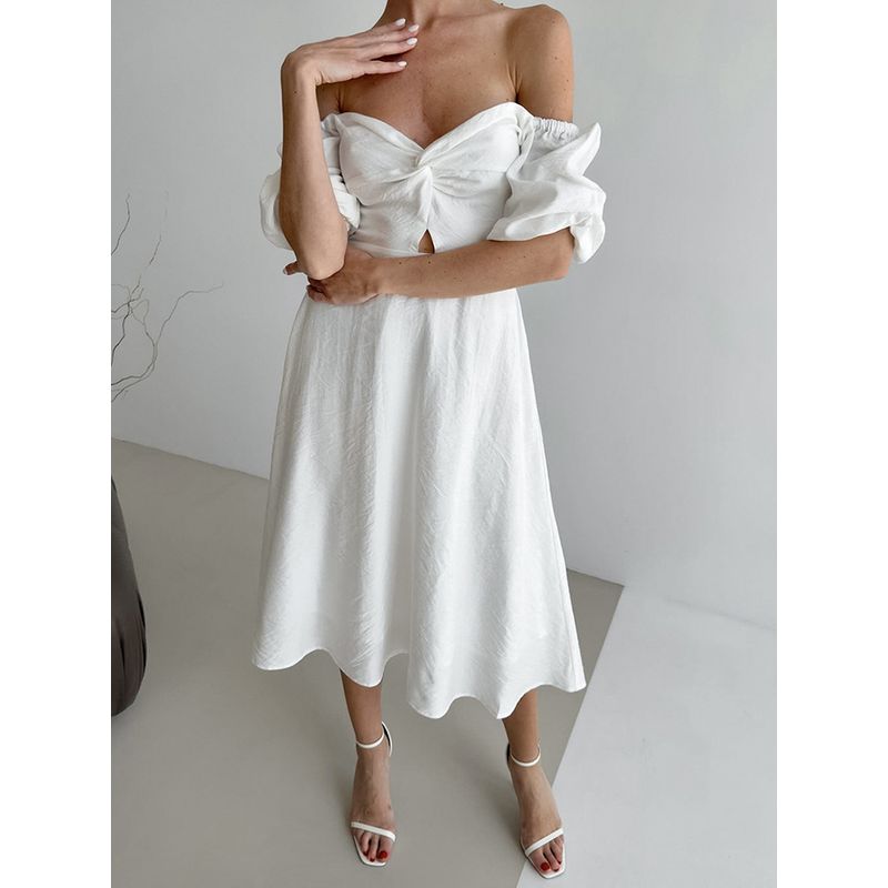 European and American Ladies Dress White Socialite Style Square-Neck Cinched Long Dress Fresh Fairy Dress 2025 Summer New Arrival