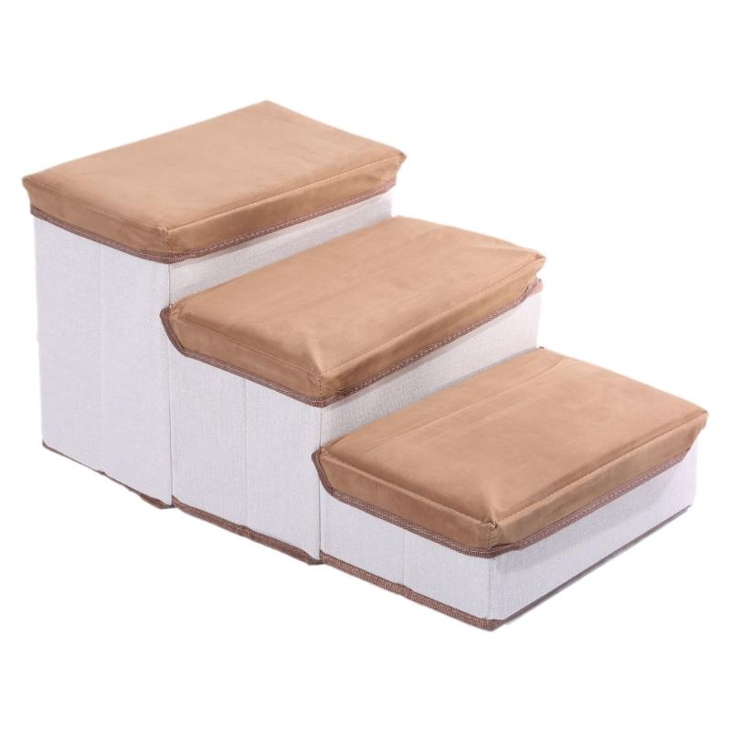 

MultiPurpose Pet Stairs 3 Steps Stairs for Dogs Cats with Cotaining Box Nonslip Small Puppies Staircase for High Sofa коричневый