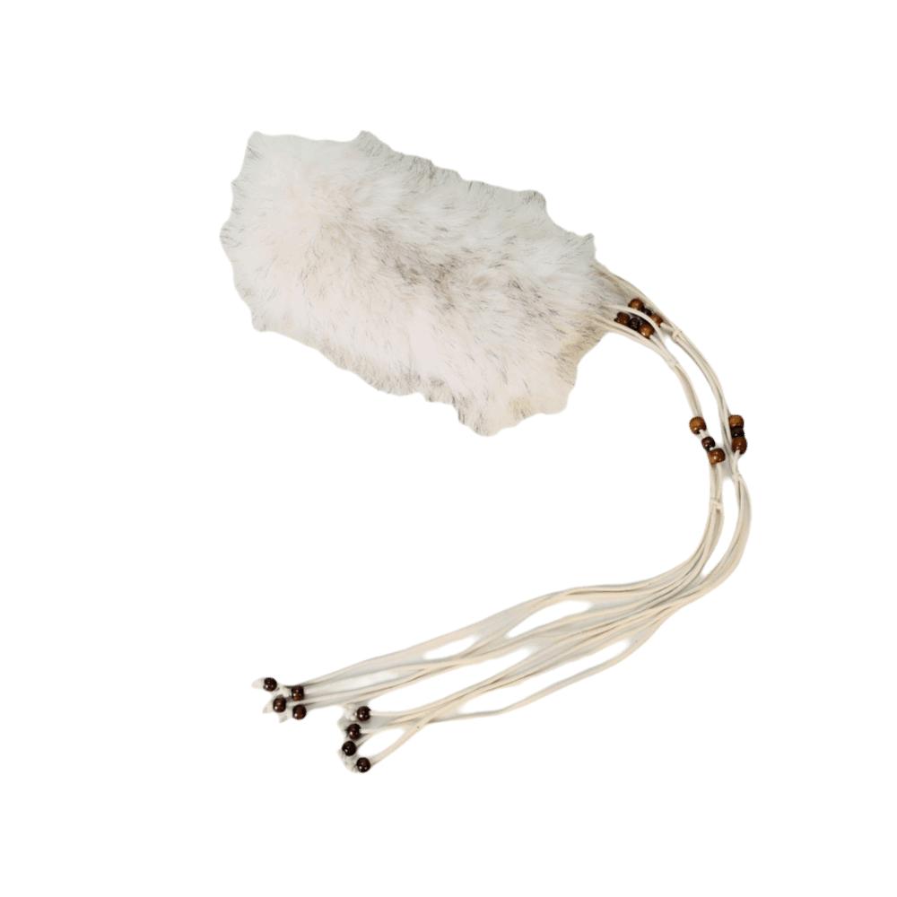 

Wooden Bead Fur Collar Scarf Y2K Waist Rope Retro Furry Waist Belt Fashion Outfit