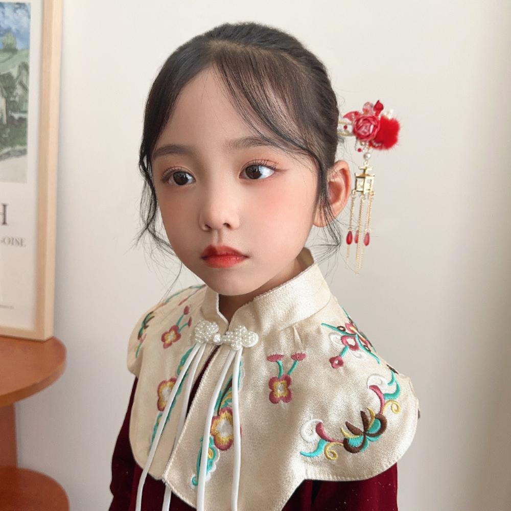 Red Flower Chinese Headwear Classic Hanfu Hairpin Hair Ornaments Pendant Hair Stick Women