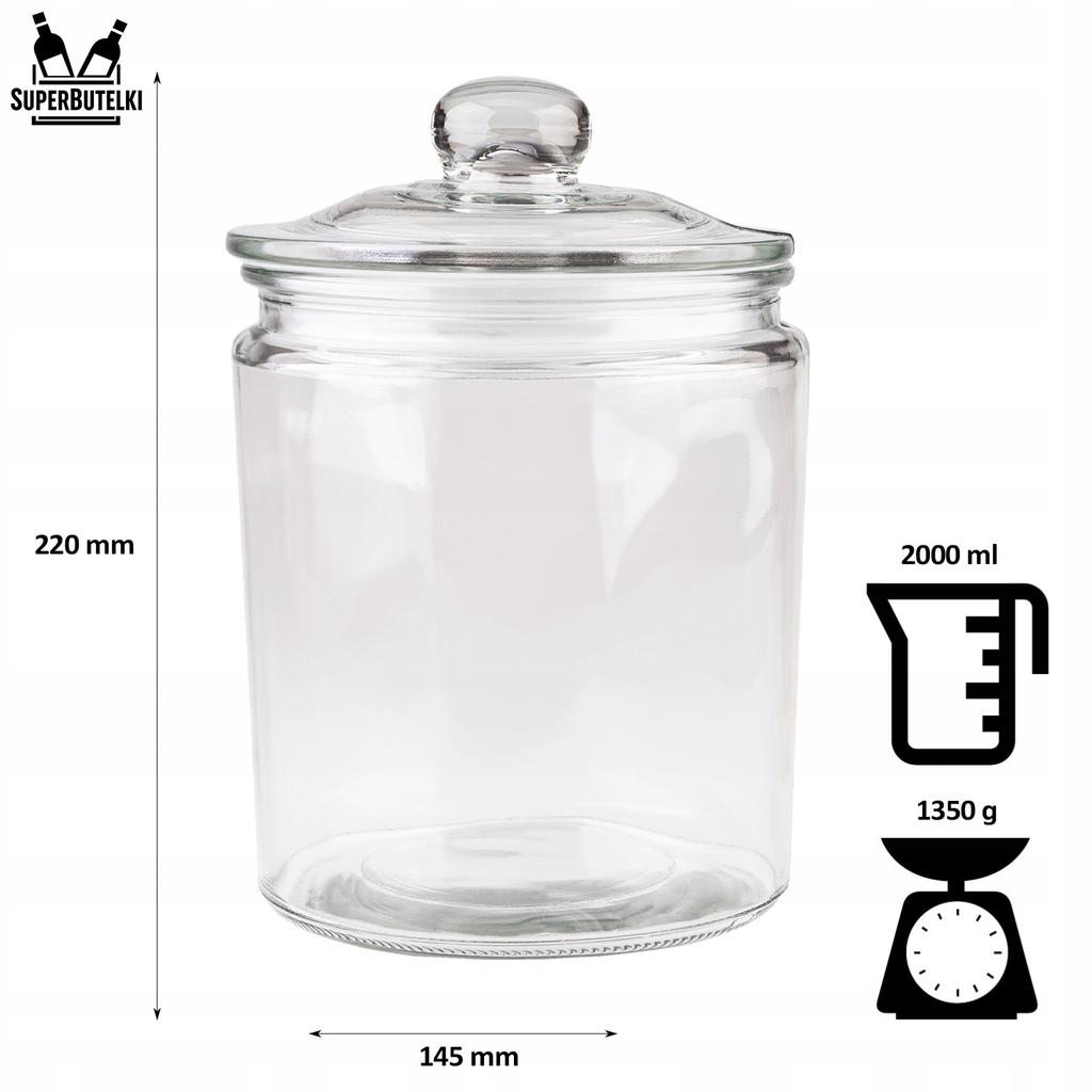 Set - 2x Glass Jar 2 L with Glass Lid