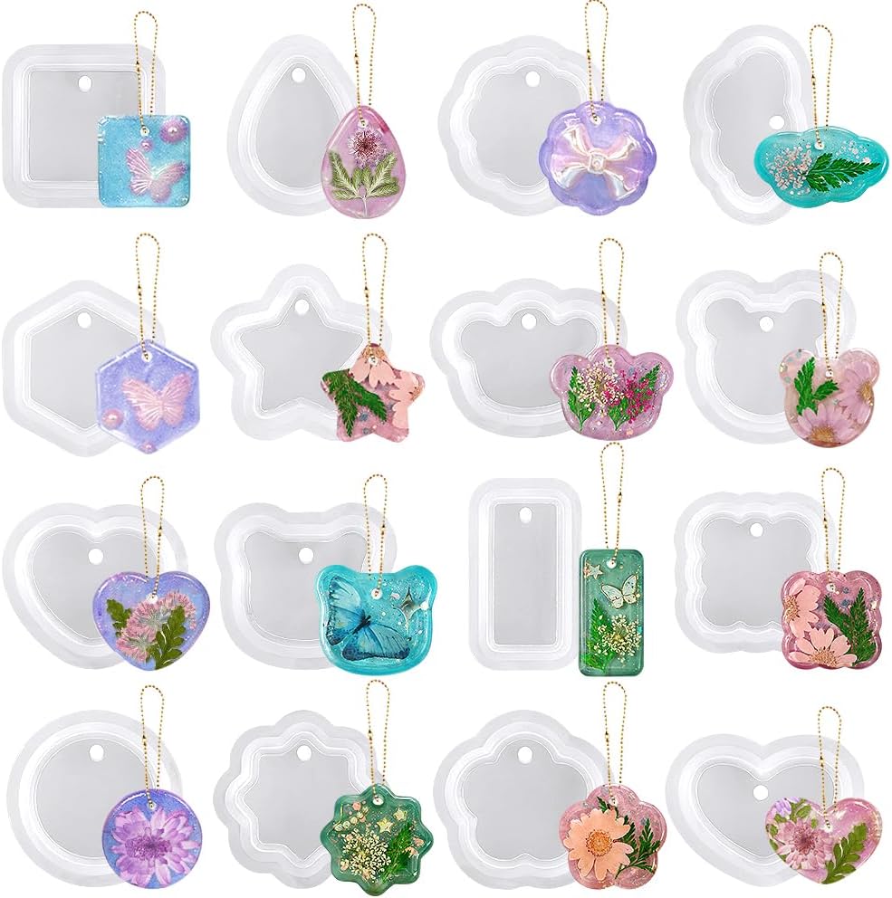 

16pcs Variety Geometric Pendant Silicone Molds with Hanging Hole, Jewelry UV Resin Mold, Necklace Keychain Molds for Epoxy Resin белый