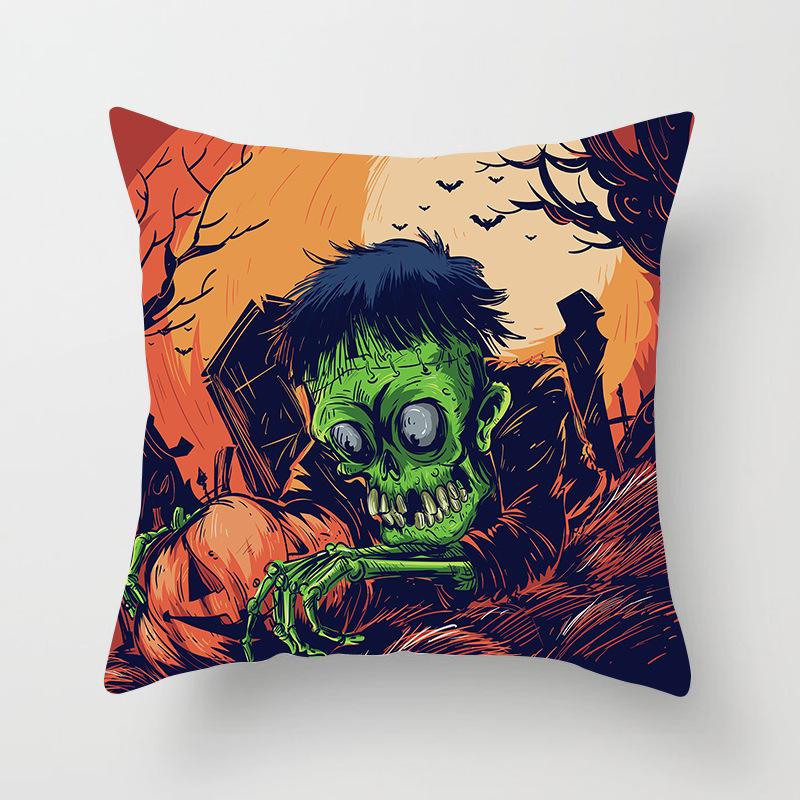 Halloween Pillow with Graffiti Letters Printed Peach Skin Home Cushion Cover Sofa Living Room Cushion Cover