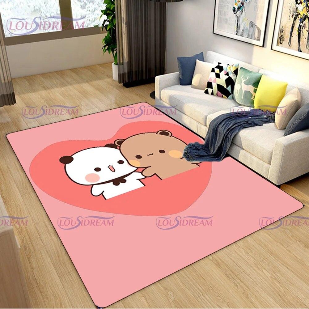 3D Print Cartoon Bubu and Dudu Carpet Cute Lover Bear Area Rug for Living Room Bedroom Decorate Door Mat Kids Room Rug Gift