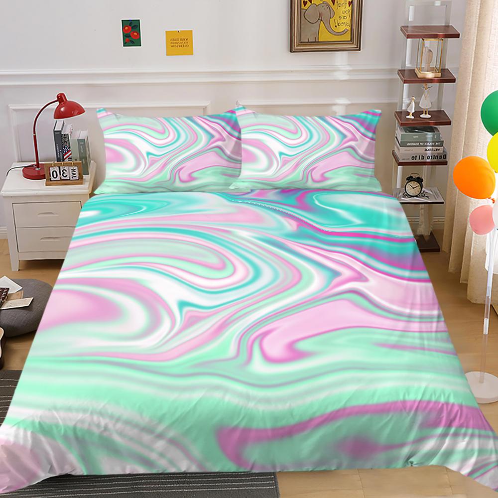 3D Color Halo Printing Bedding Single Double Bed Full Size Quicksand Pattern Pillowcase and Quilt Cover Washable and Comfortable Home Decoration