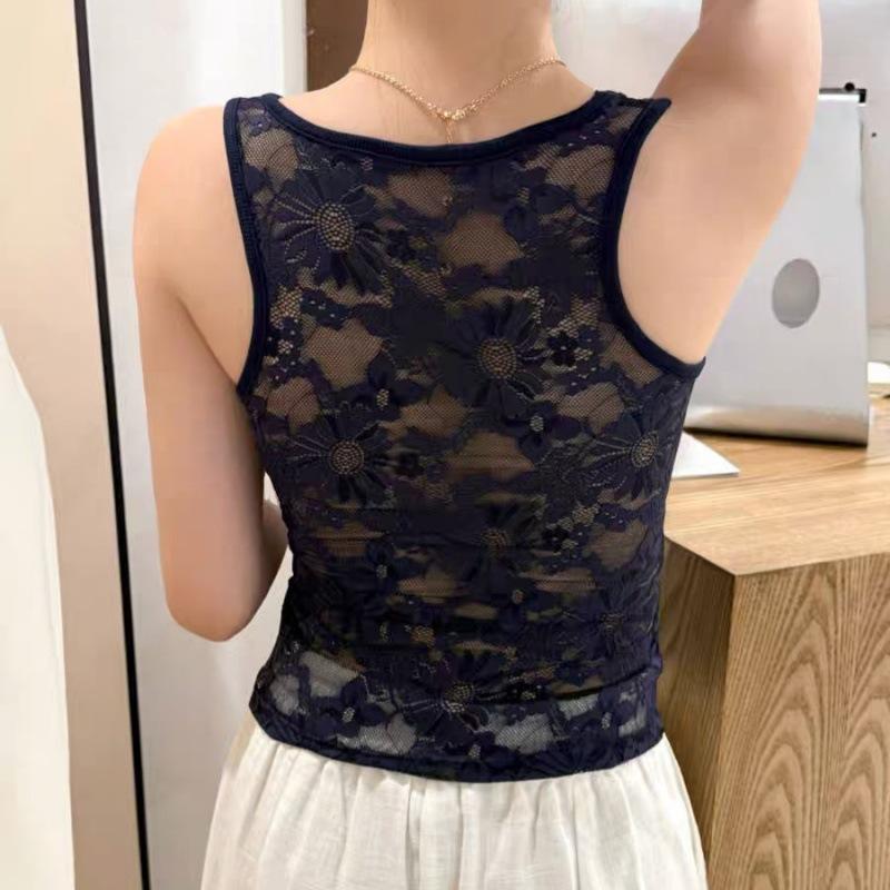 #Early autumn new pure desire to polish the back I-shaped lace vest female slim and thin one-piece with chest pad