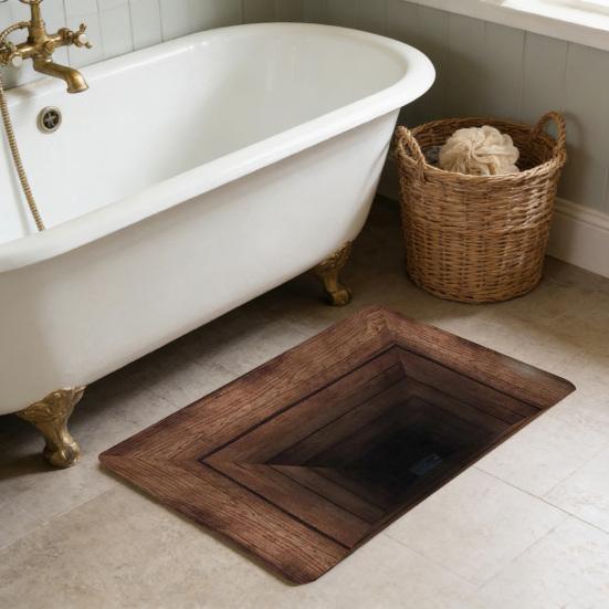 3D Optical Illusion Floor Mat Bottom Soft Memory Non-Slip Rug with Anti-Slip Foam Cushion Visual Distortion
