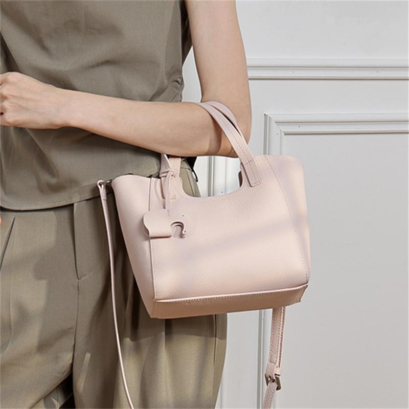 HIFASHION Minimalist Genuine Leather Tote Bags For Women Elegant Cowhide Top Handle Shoulder Bag Bucket Work Crossbody Handbags