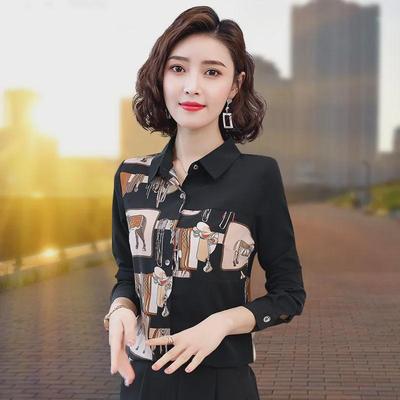 Women's Retro Floral Chiffon Long-Sleeve Shirt for Autumn & Spring