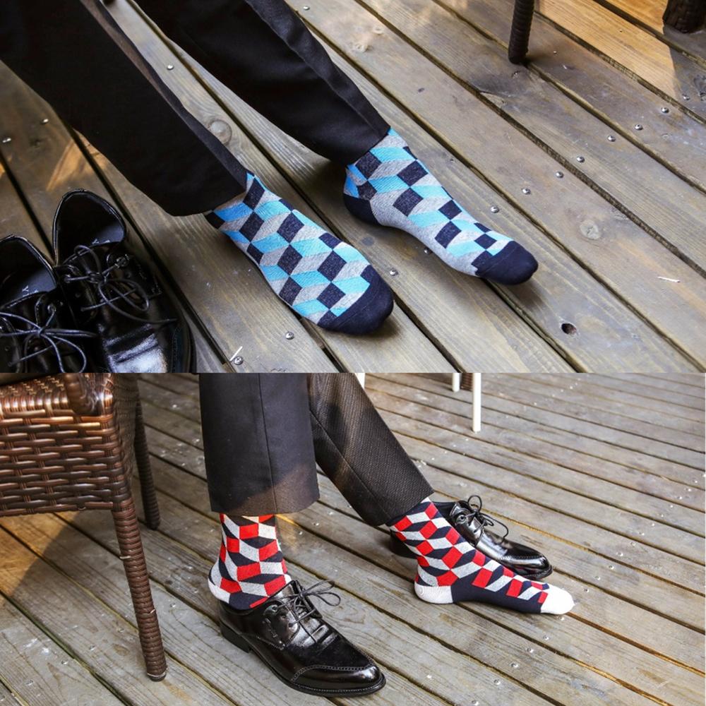Classic  Men Socks Casual Gentleman High Quality Color Puzzle happy Socks Business Party Dress Cotton Socks for Men