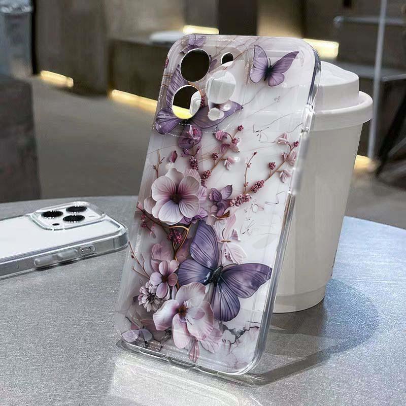 Creative Butterfly Flower Pattern Phone Case For iPhone 11 12 13 14 15 16 17 Pro Max XS X XR 7 8 Plus 16e Transparent Soft Cover