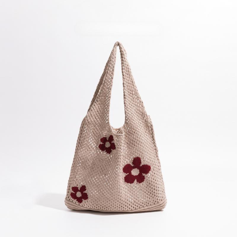 Summer Large Capacity Knit Women Shoulder Bags Flower Hollow Design Ladies Shopping Handbags Simple Casual Girls Vest Bag Tote