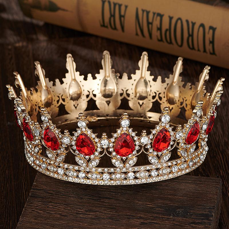 Royal Queen King Tiaras and Crowns for Wedding Party Round Rhinestone Diadem Bridal Cake Crown Hair Jewelry Birthday Gifts