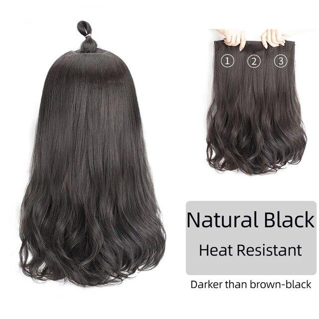 Extensii de păr sintetic, lung, drept, ondulat, ondulat, perucă falsă naturală, cu clipă pentru femeie, o singură bucată pentru femei