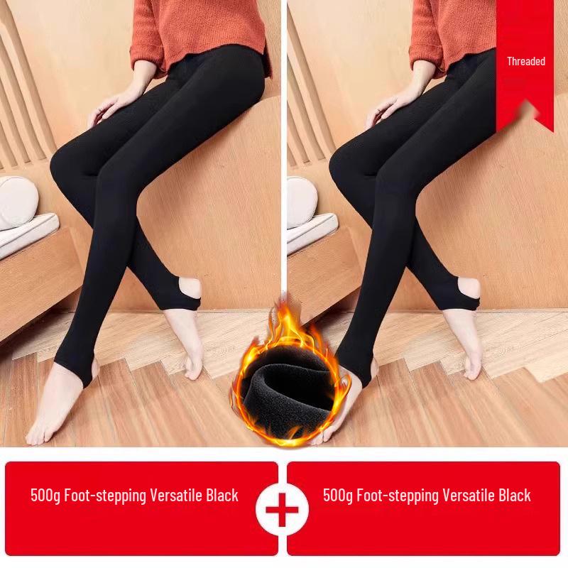 Fleece-Lined Base Layer Pants for Petite Women: Thick, Warm, Cotton, Foot-Covering Tights for Autumn and Winter, Stay in Place Comfort