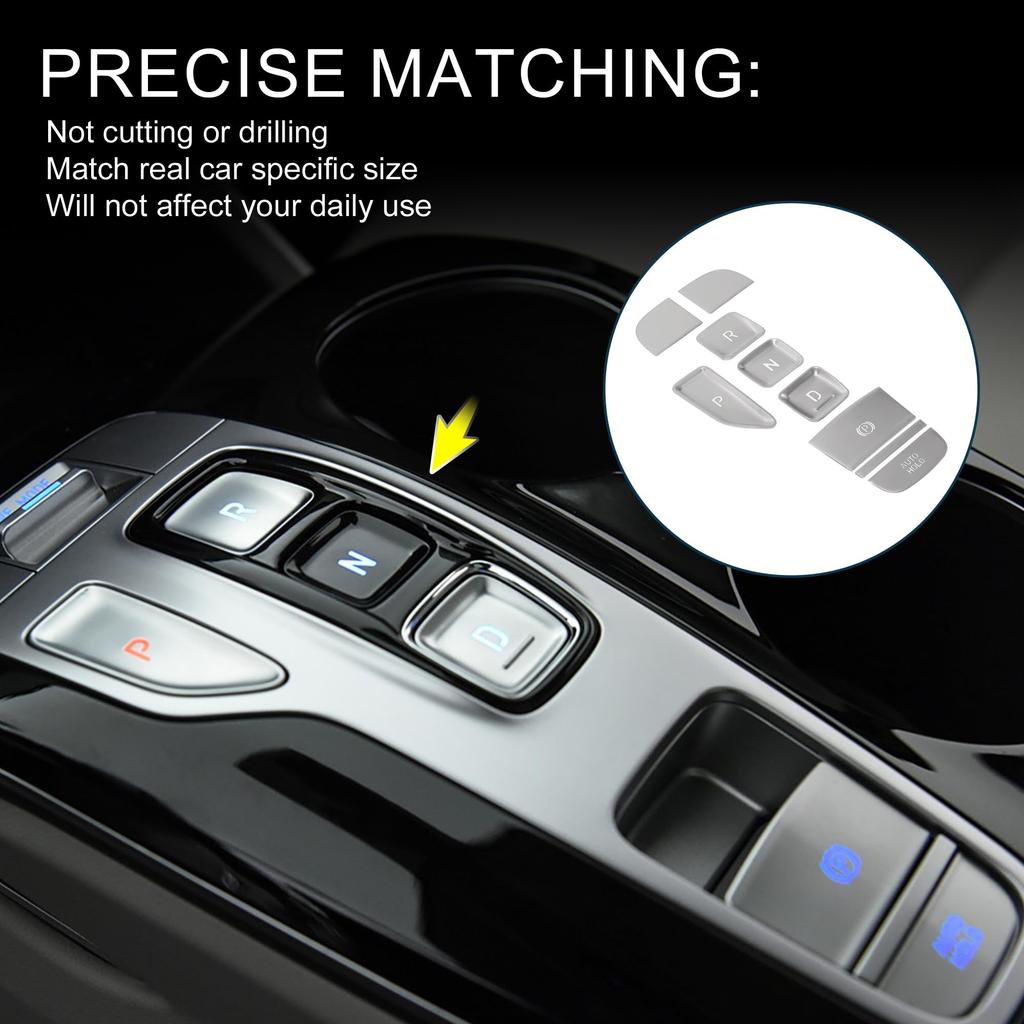 TUCKBOLD Gear Shift Panel Button Handbrake Parking Brake Sticker Silver Tone 1 Set for Hyundai Tucson 2022 2023 Hybrid