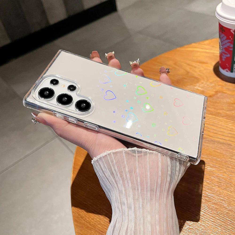 

Роскошный блестящий чехол Love Heart Laser Hard PC для Samsung Galaxy S25 Ultra Transparent Противоударный чехол для телефона For Samsung S25Ultra