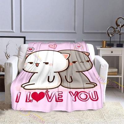 Couverture en flanelle à motif de chat pêche, dessin animé mignon, cadeau de saint-valentin, en peluche microfibre, pour lit, canapé, literie