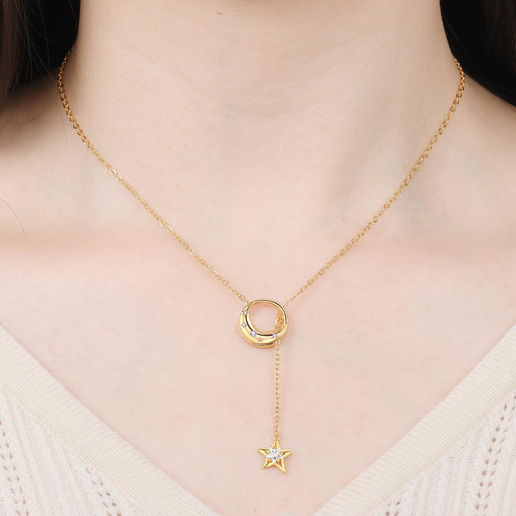 Orstarry S925 Silver Exquisite Star Moon Y-shaped Chain Pendant Necklace for Women Birthday Gifts Fashion Fine Jewelry