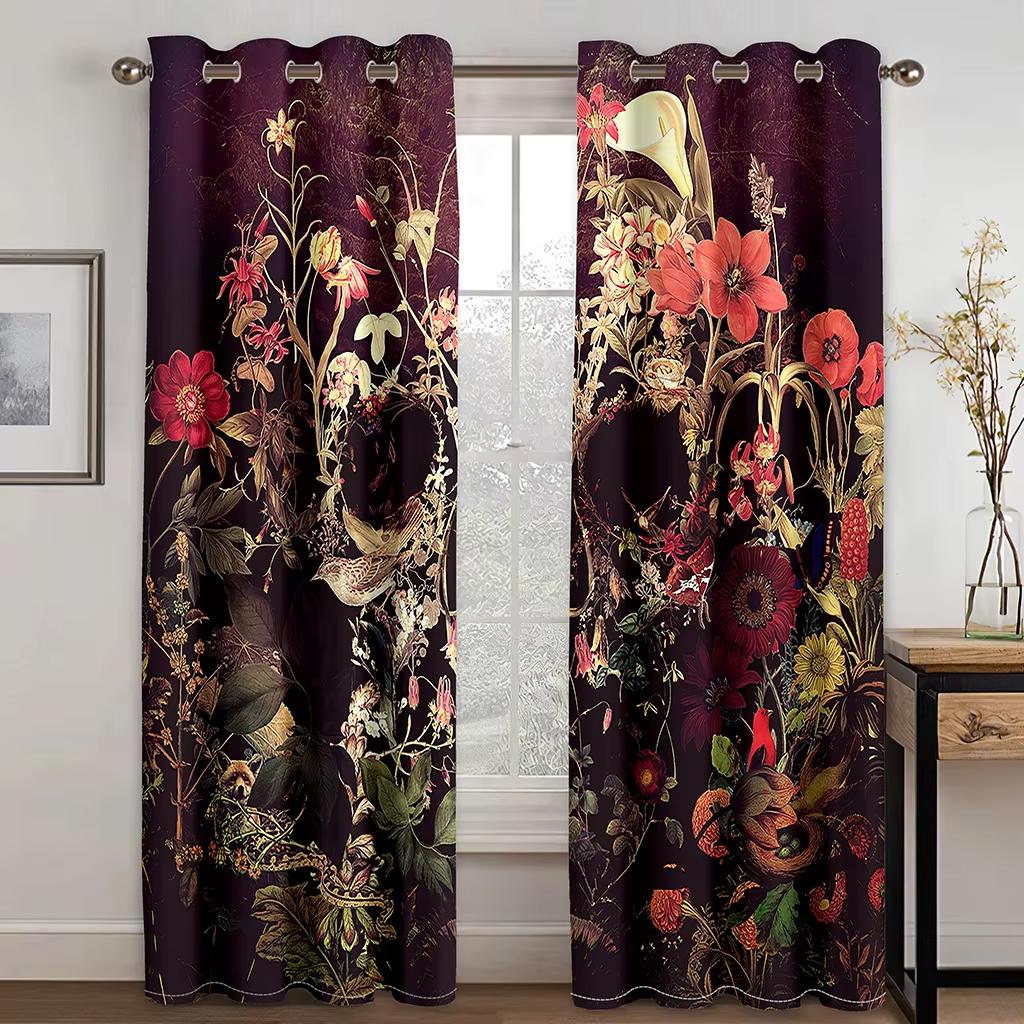 2pcs Personality Luxury 3D Printed Black Mystery Couple Skull Pattern Curtain,Suitable for Bedroom Living Room Kitchen Decor