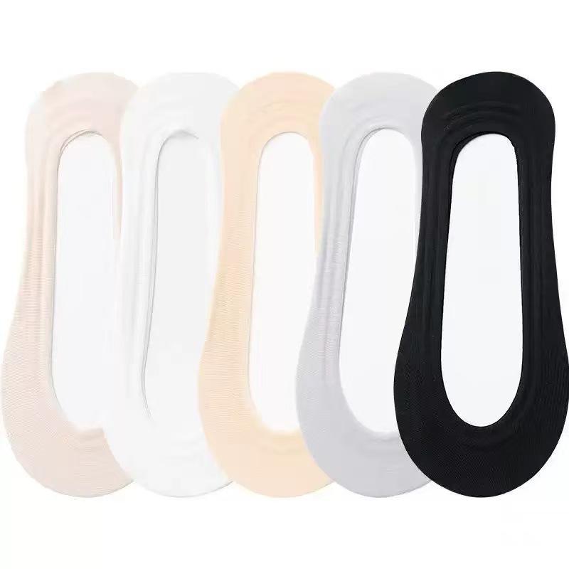 Women's Spring and Summer Thin Cotton Bottom Breathable Sweat Absorption Silicone Non Slip Solid Color Ice Silk Shallow Mouth Boat Socks
